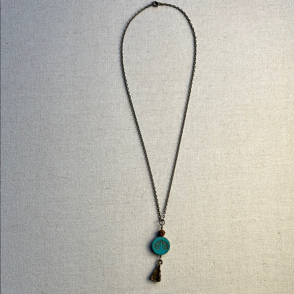 Blue and Brown Necklace with Turquoise Pendant